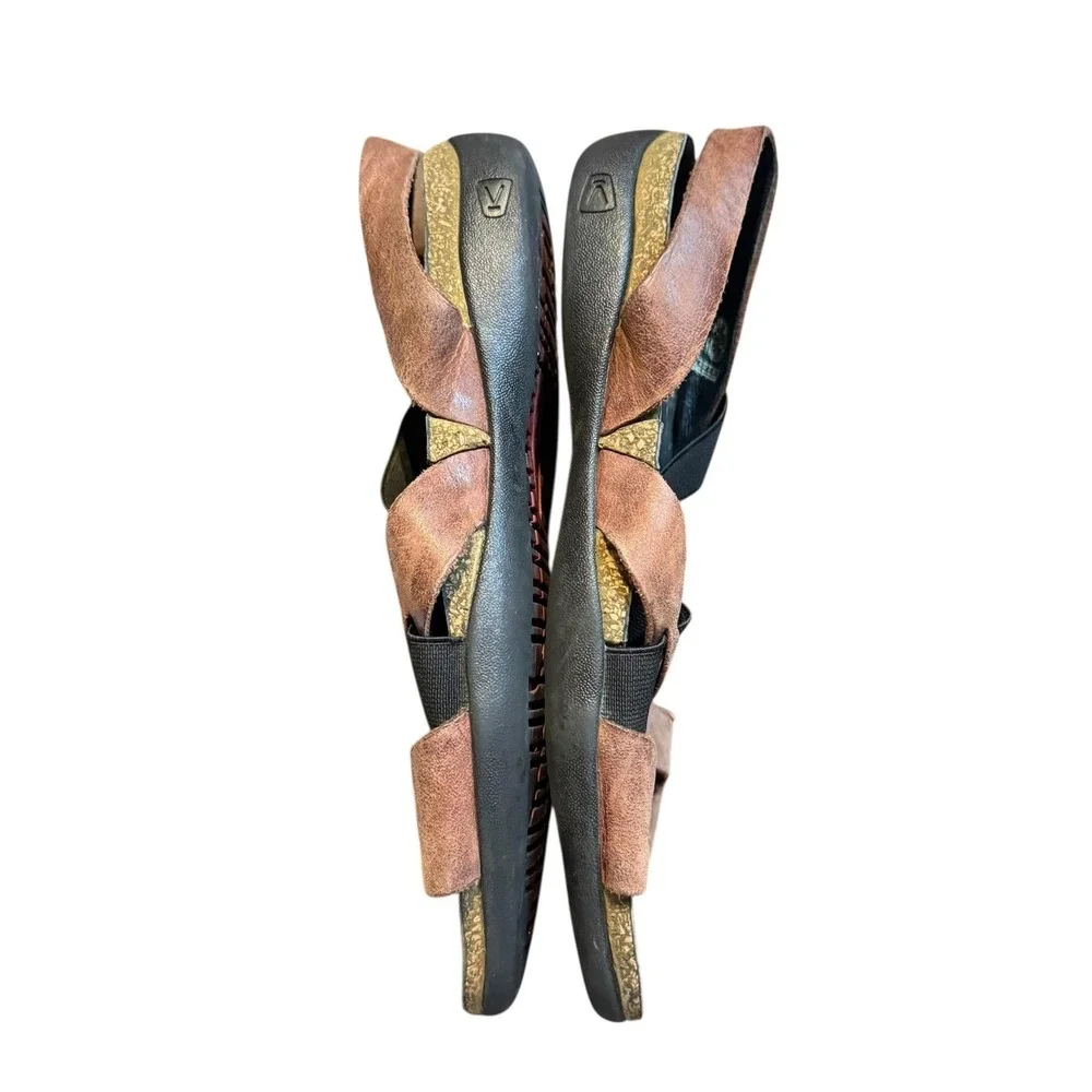 KEEN Sandals Womens Size 7 Brown Leather Slingback‎ Strappy Elastic Cork Footbed